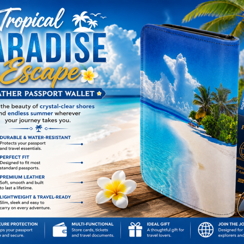 Tropical Paradise Escape Leather Passport Wallet