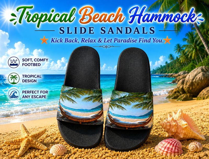 Tropical Beach Hammock Slide Sandals - Black