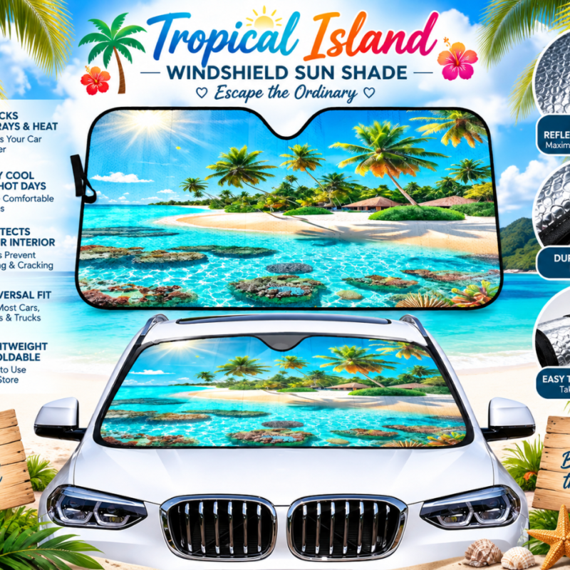 Tropical Island Windshield Sun Shade