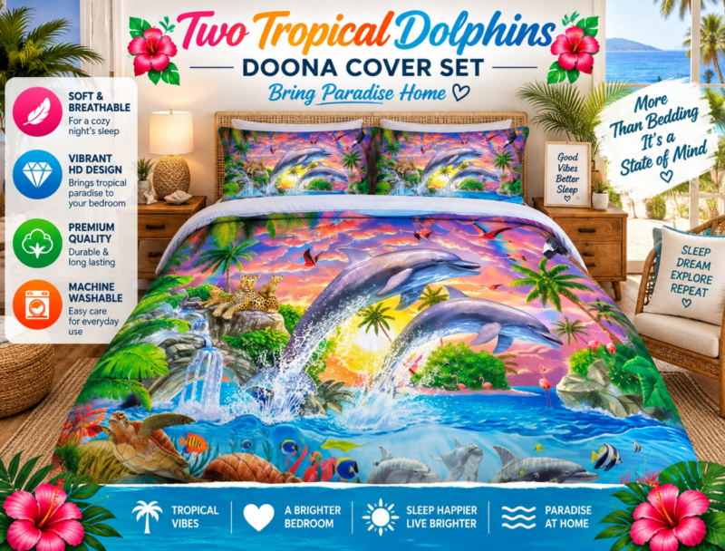 Two Tropical Dolphins Doona Cover With Pillow Cases