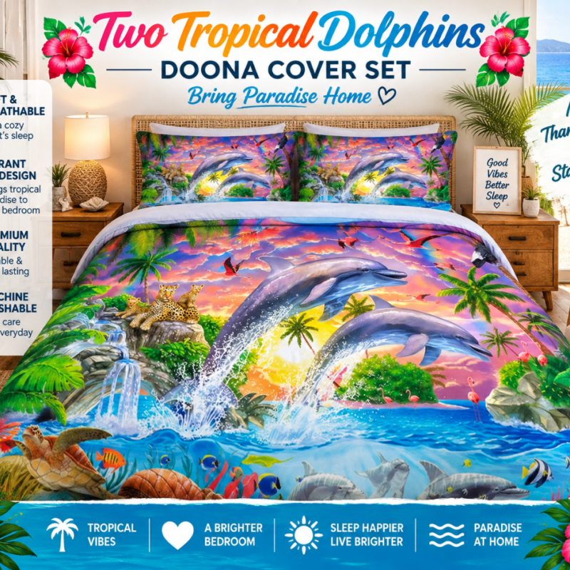 Two Tropical Dolphins Doona Cover With Pillow Cases