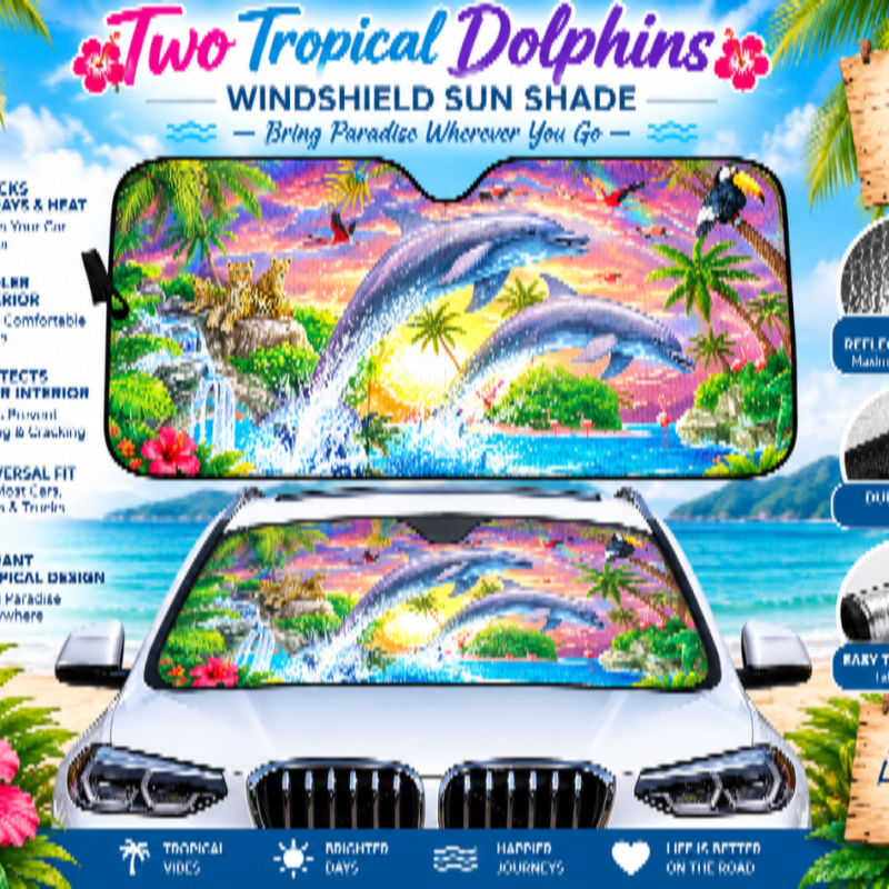 Two Tropical Dolphins Windshield Sun Shade