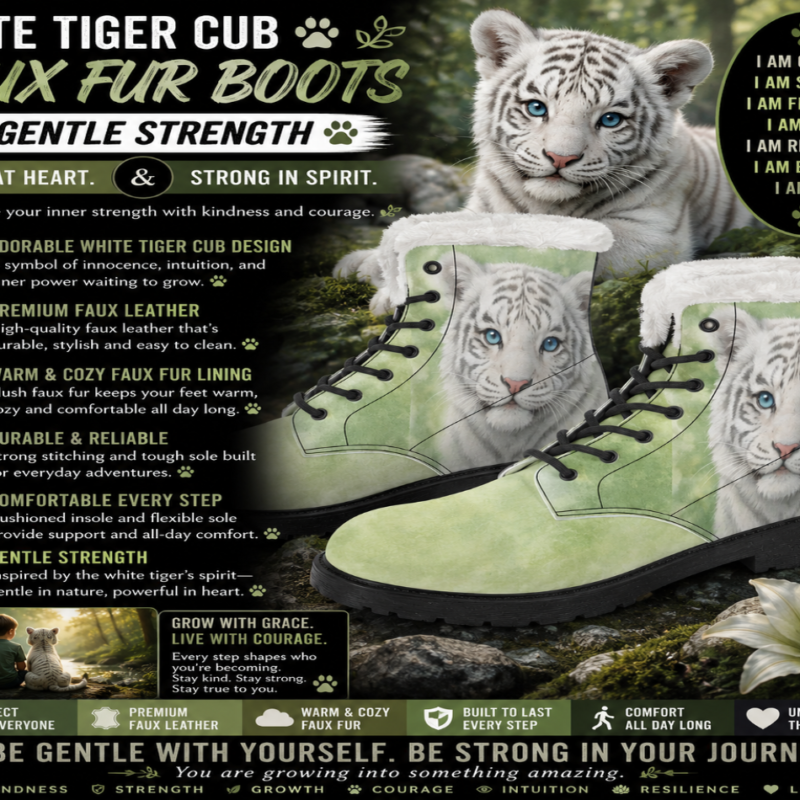 White Tiger Cub Faux Fur Leather Boots