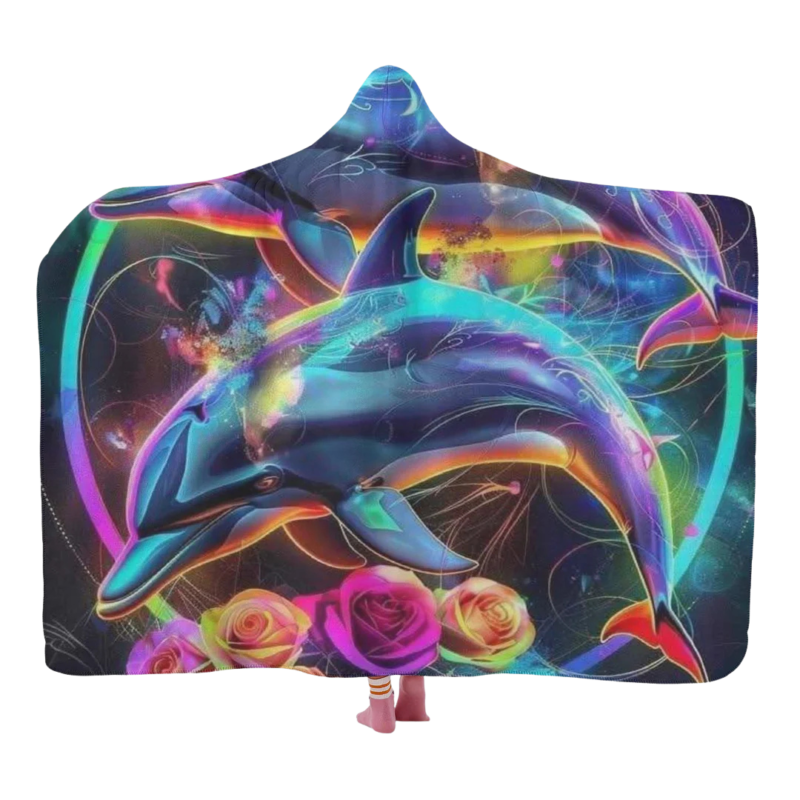 Dolphins & Roses Hooded Blanket