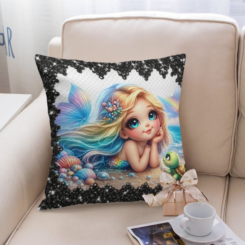 Rainbow Shore Mermaid Sequin Pillow Cover