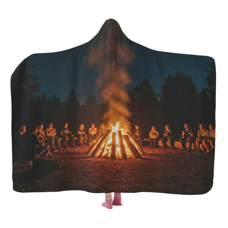 Camp Fire With Friends Hooded Blanket