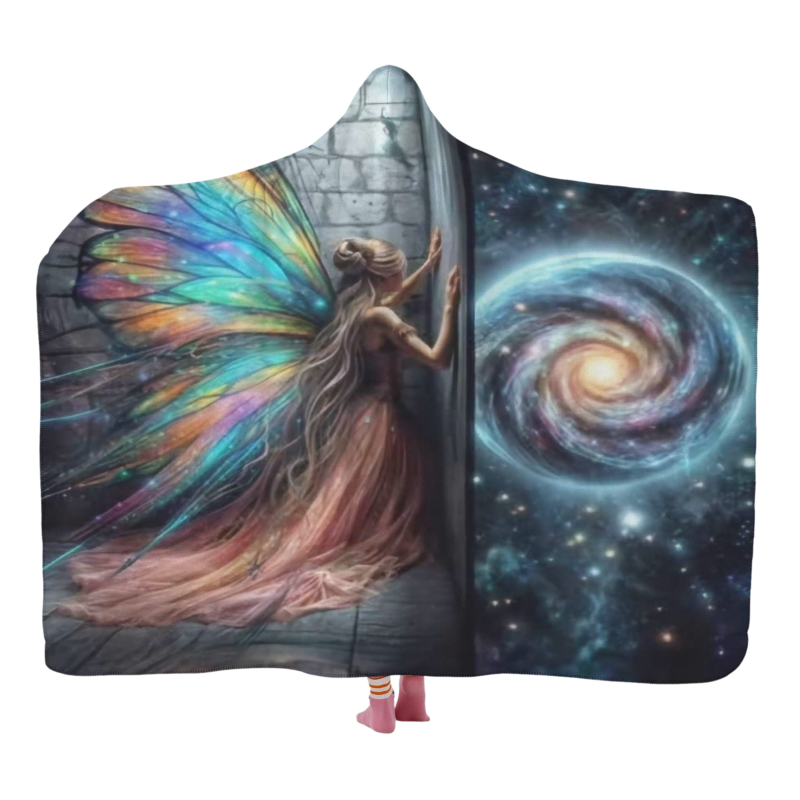 Gazing Fairy To A Spiral Galaxy Hooded Blanket