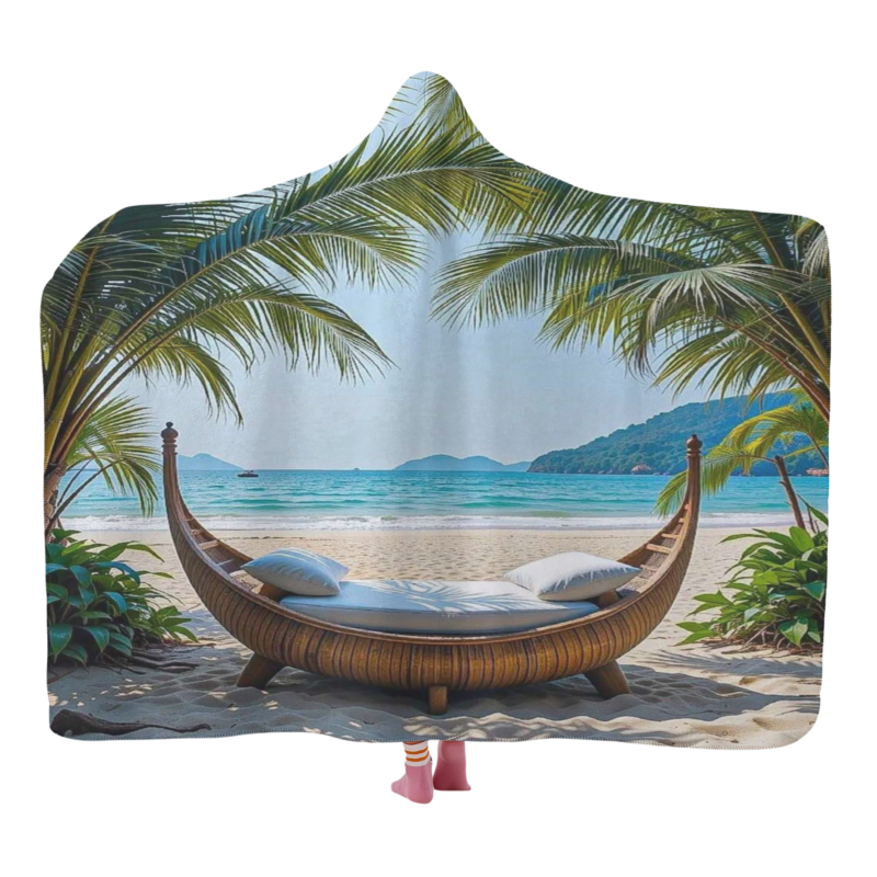 Tropical Beach Hammock Hooded Blanket