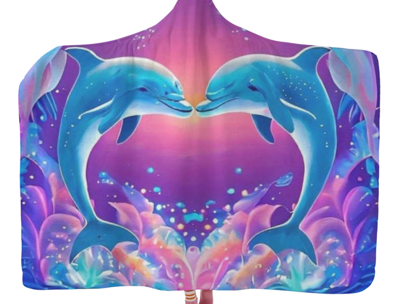 Kissing Aquatic Dolphins Hooded Blanket