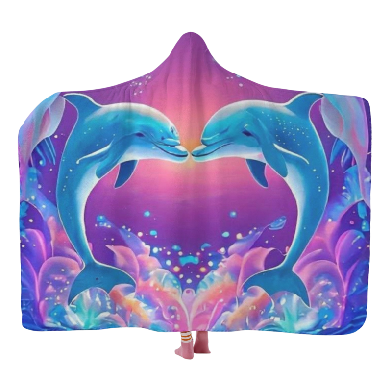 Kissing Aquatic Dolphins Hooded Blanket